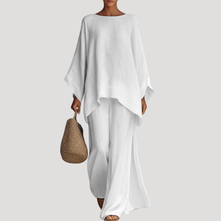 Nadia | Women's Relaxed Wide Leg Co Ord Set - White - Image 1