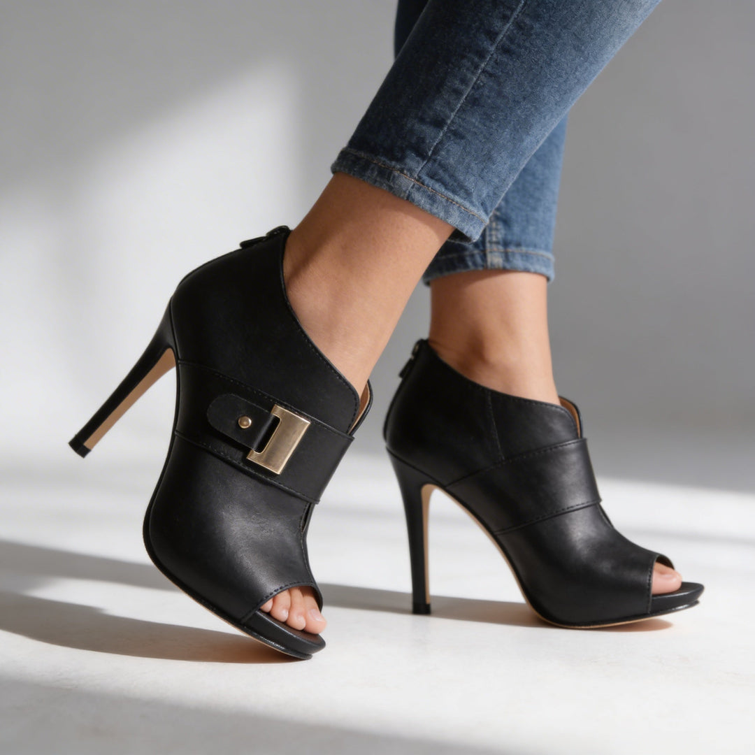 Nadine | Women's Open Toe Buckle Stiletto Heels - White - Image 5