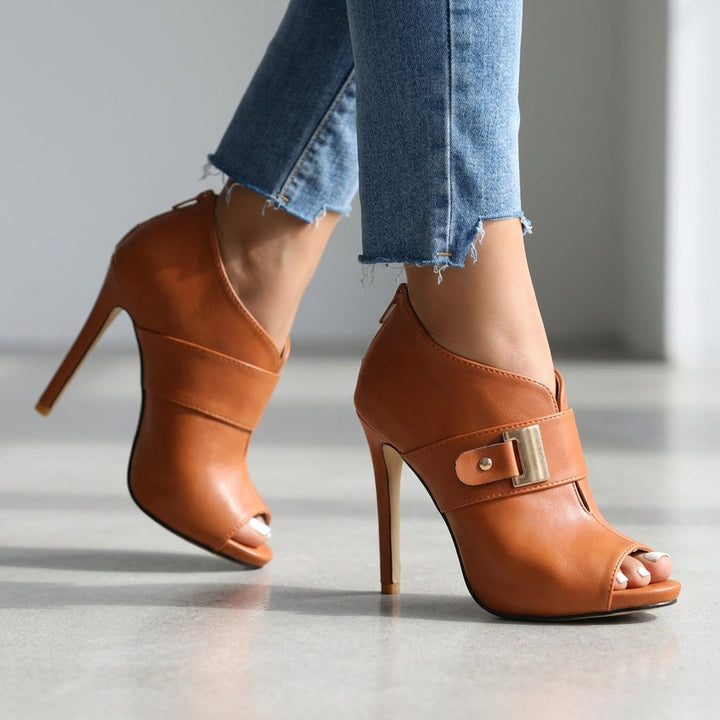 Nadine | Women's Open Toe Buckle Stiletto Heels - White - Image 6