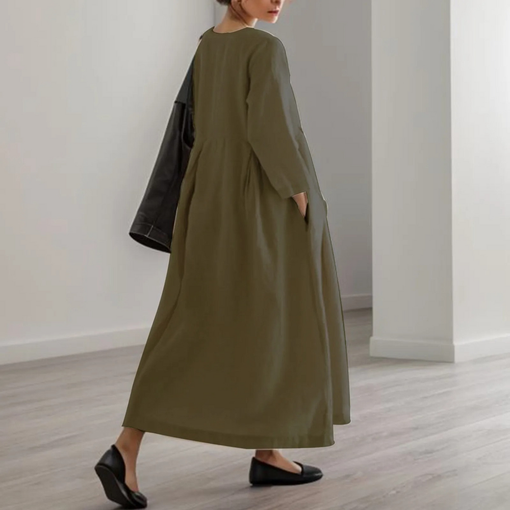 Nadira | Women's Round Neck 3/4 Sleeve Maxi Dress - Black - Image 2