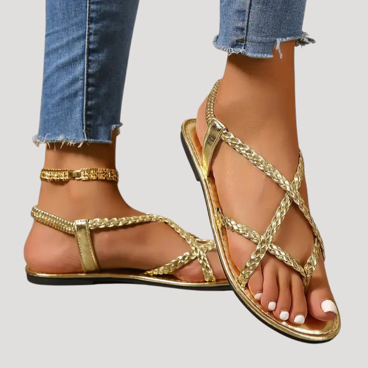 Niamh | Women's Braided Strappy Flat Sandals - White - Image 11