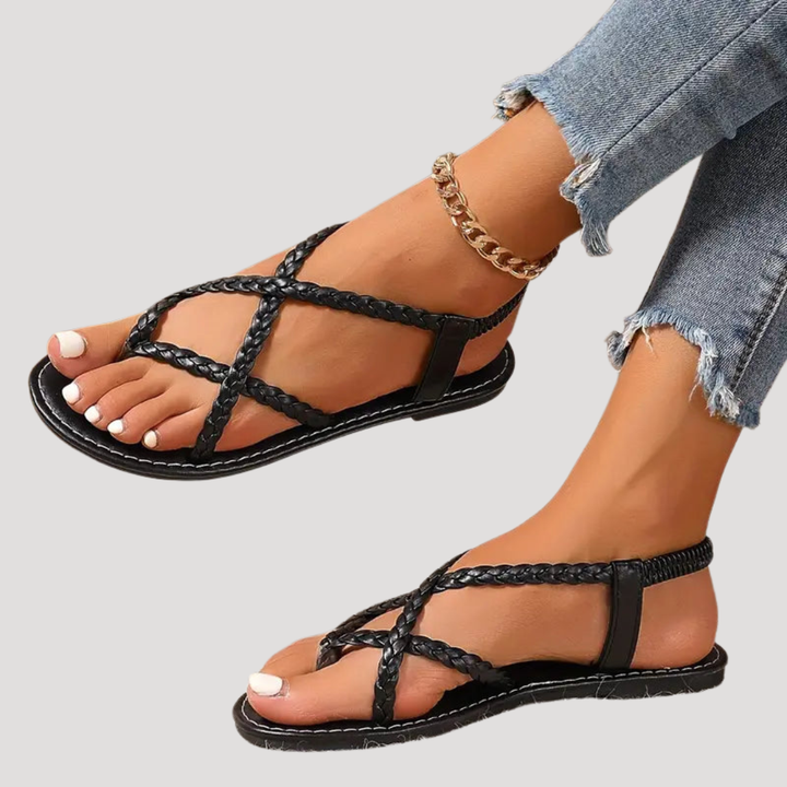 Niamh | Women's Braided Strappy Flat Sandals - White - Image 4