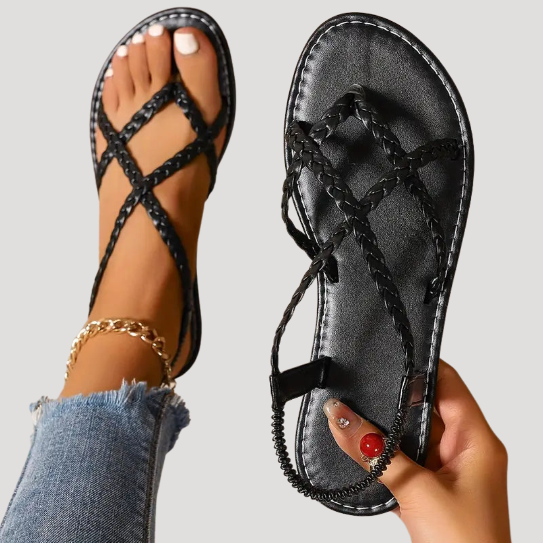 Niamh | Women's Braided Strappy Flat Sandals - White - Image 5