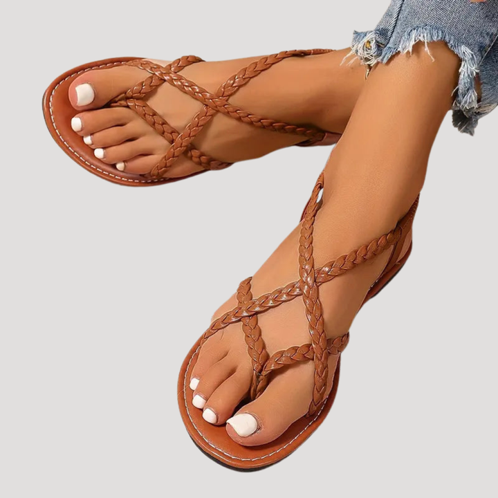 Niamh | Women's Braided Strappy Flat Sandals - White - Image 7