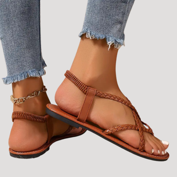 Niamh | Women's Braided Strappy Flat Sandals - White - Image 8