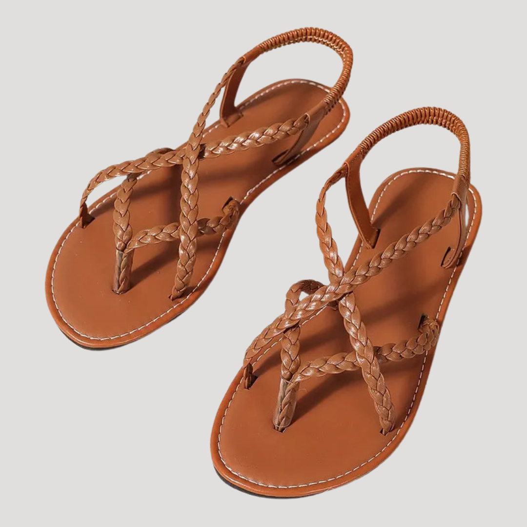 Niamh | Women's Braided Strappy Flat Sandals - White - Image 9