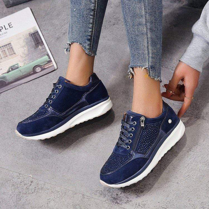 Nora | Women's Platform Lace Up Navy Sneakers - Navy - Image 1