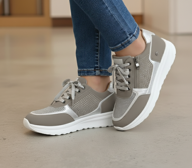 Nora | Women's Platform Lace Up Navy Sneakers - Navy - Image 3