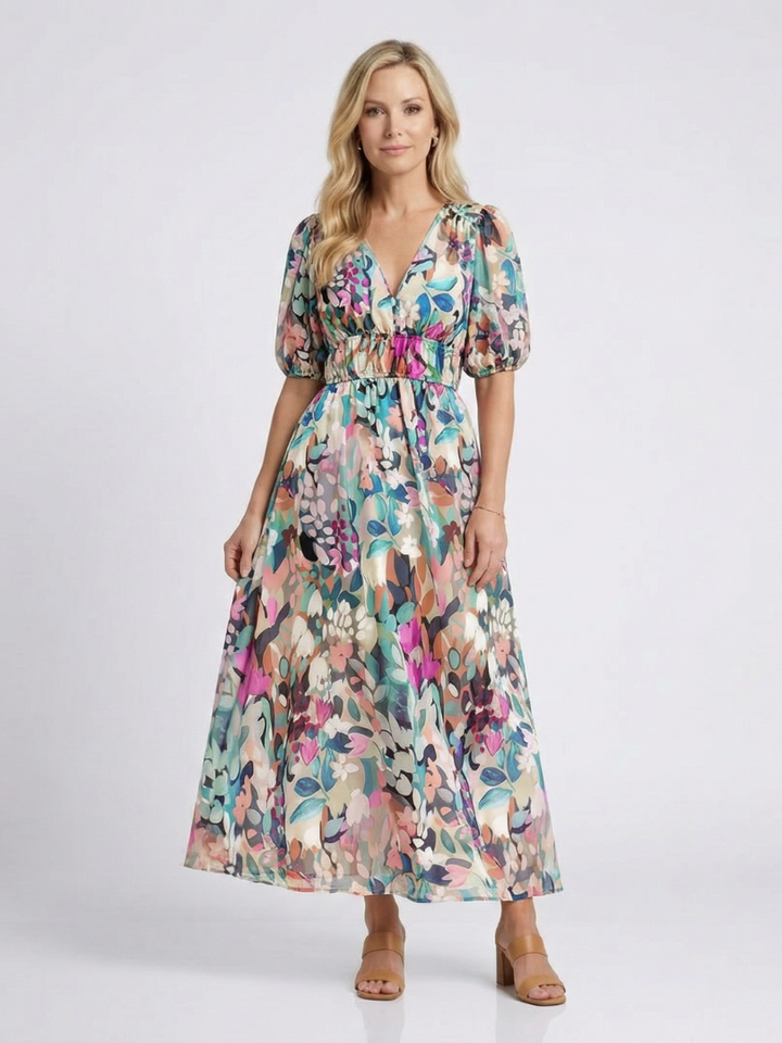 Octavia | Women's Floral V-Neck Midi Dress - Image 1
