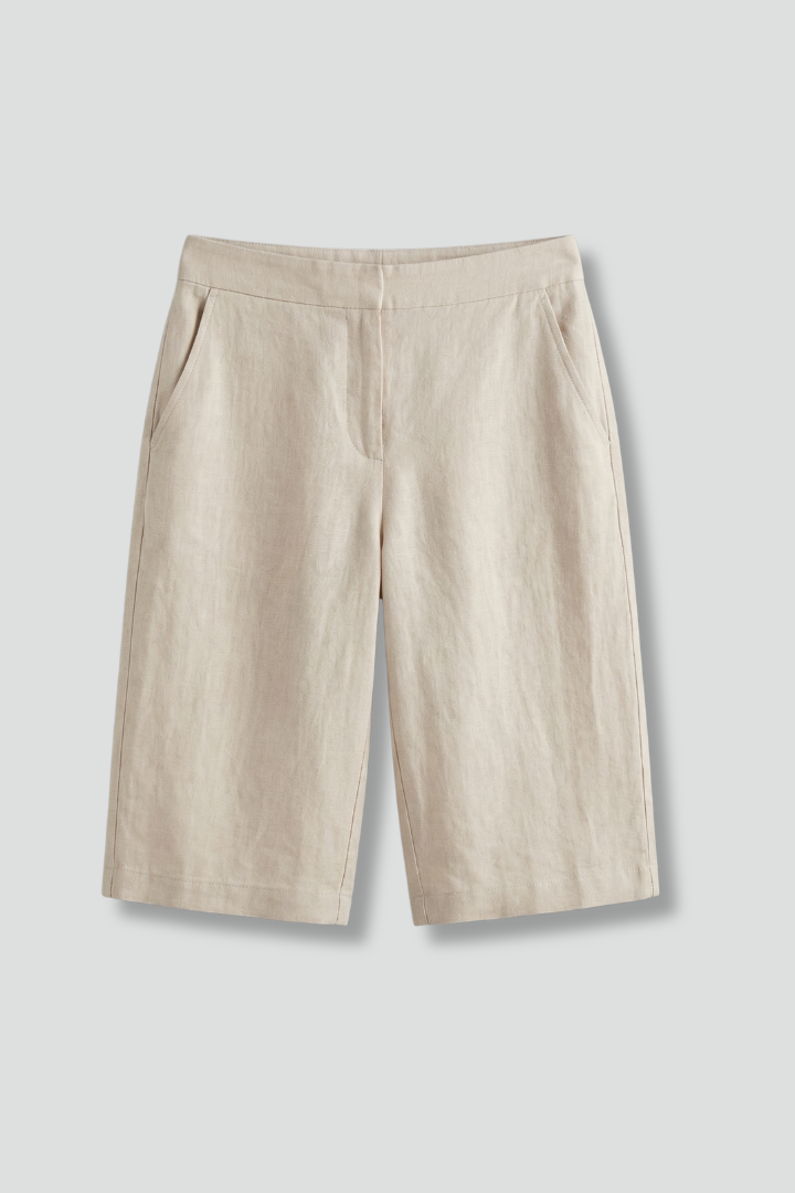 Octavia | Women's High Waisted Knee Length Shorts - Beige - Image 1