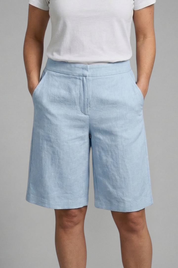 Octavia | Women's High Waisted Knee Length Shorts - Beige - Image 10