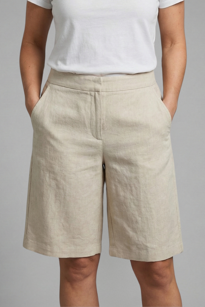 Octavia | Women's High Waisted Knee Length Shorts - Beige - Image 3