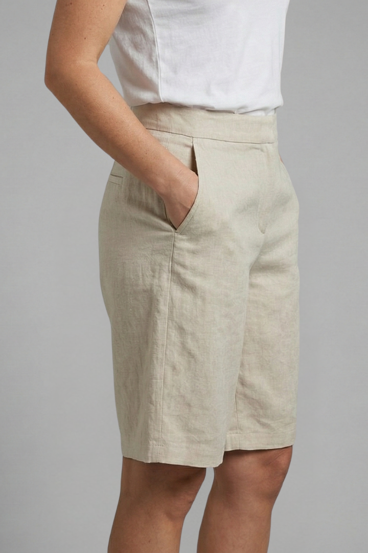 Octavia | Women's High Waisted Knee Length Shorts - Beige - Image 4