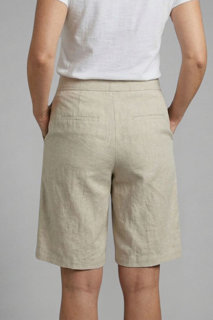 Octavia | Women's High Waisted Knee Length Shorts - Beige - Image 5