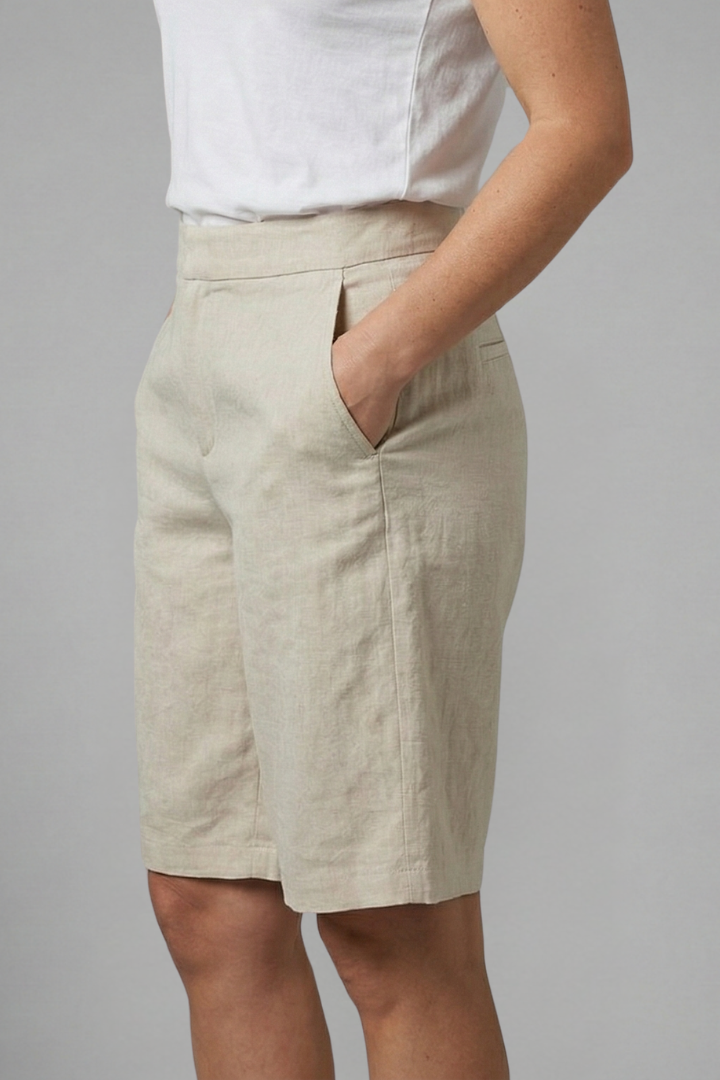Octavia | Women's High Waisted Knee Length Shorts - Beige - Image 6