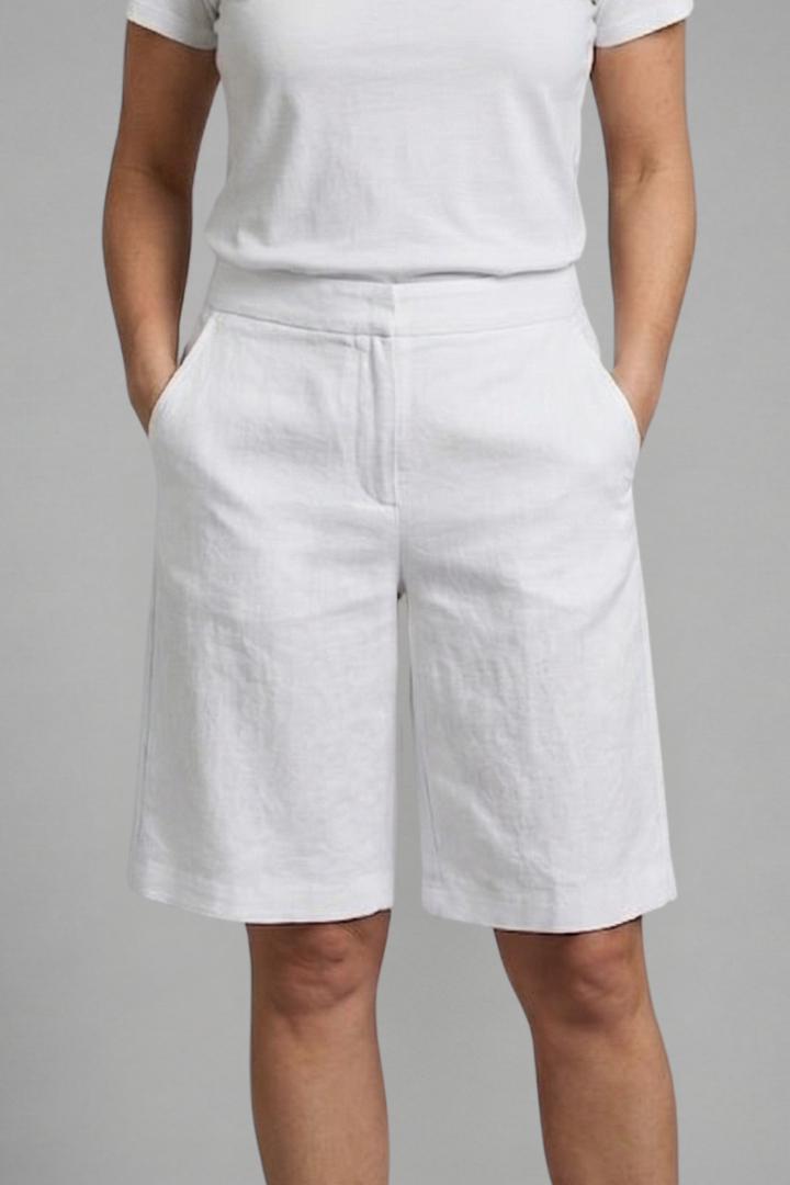 Octavia | Women's High Waisted Knee Length Shorts - Beige - Image 7