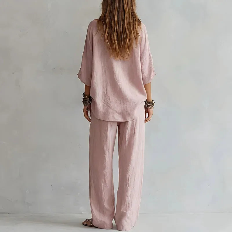 Octavia | Women's Off Shoulder Wide Leg Co-ord Set - Pink - Image 2