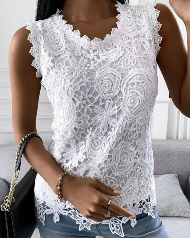 Octavia | Women's Sleeveless Lace Top - White - Image 1