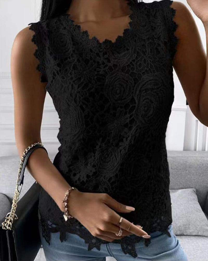 Octavia | Women's Sleeveless Lace Top - White - Image 2