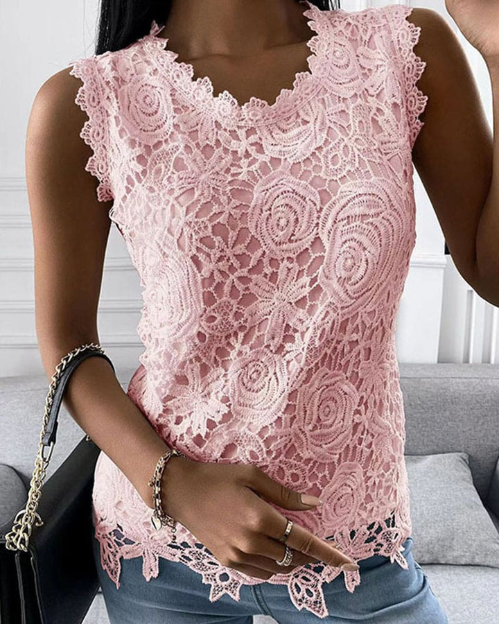 Octavia | Women's Sleeveless Lace Top - White - Image 3
