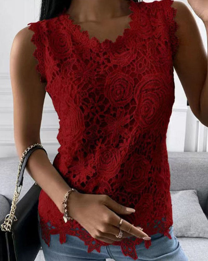 Octavia | Women's Sleeveless Lace Top - White - Image 4