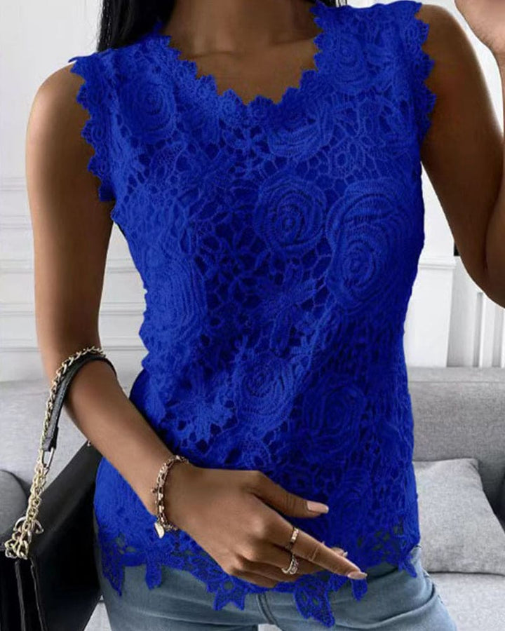 Octavia | Women's Sleeveless Lace Top - White - Image 5