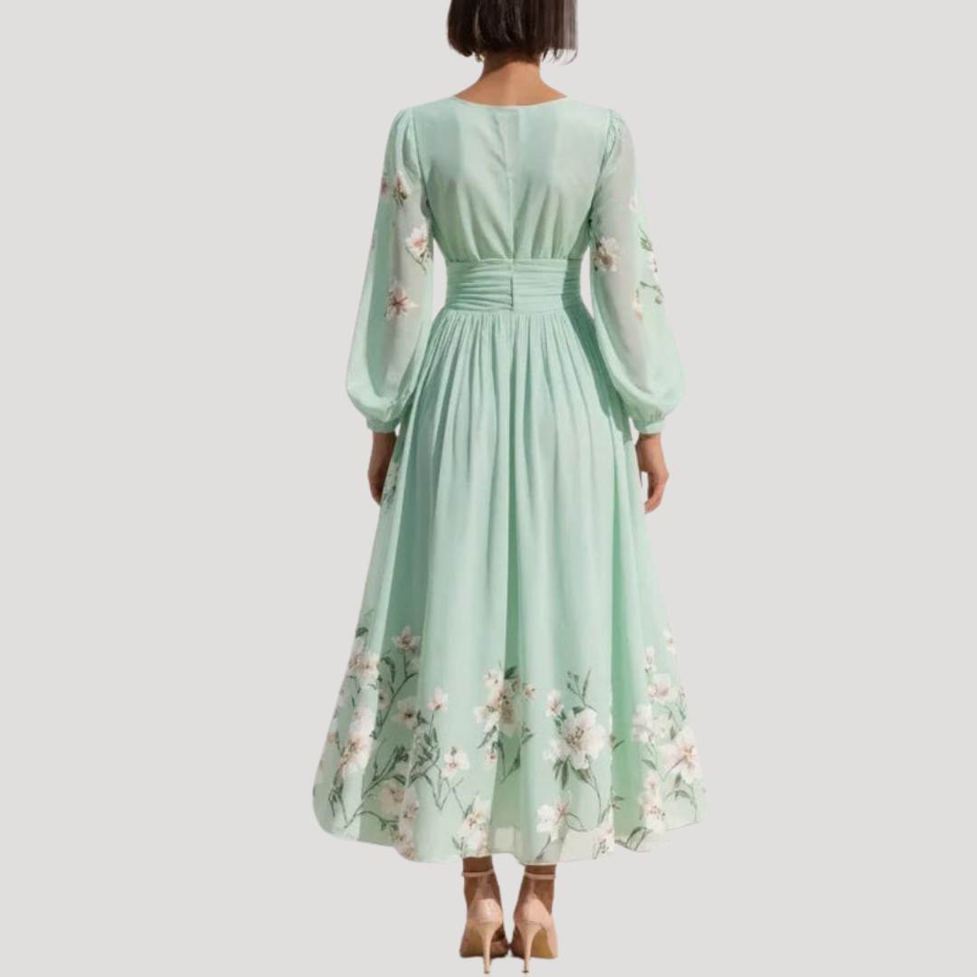 Octavia | Women's V-Neck Floral Long Sleeve Midi Dress - Floral - Image 3