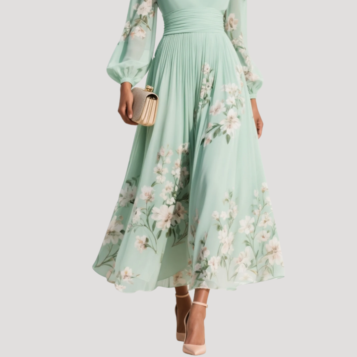 Octavia | Women's V-Neck Floral Long Sleeve Midi Dress - Floral - Image 5