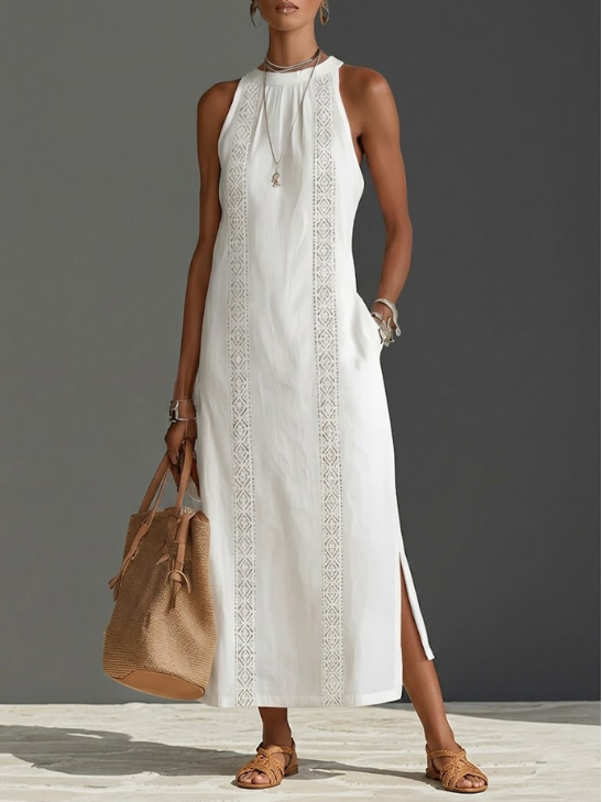 Octaviana | Women's Embroidered Sleeveless Midi Dress - White - Image 1