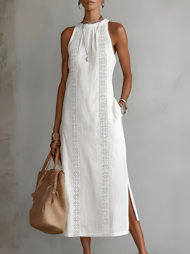 Octaviana | Women's Embroidered Sleeveless Midi Dress - White - Image 2