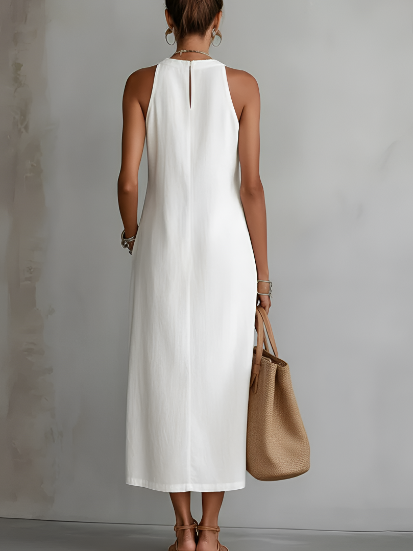 Octaviana | Women's Embroidered Sleeveless Midi Dress - White - Image 3