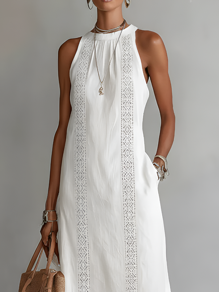 Octaviana | Women's Embroidered Sleeveless Midi Dress - White - Image 4