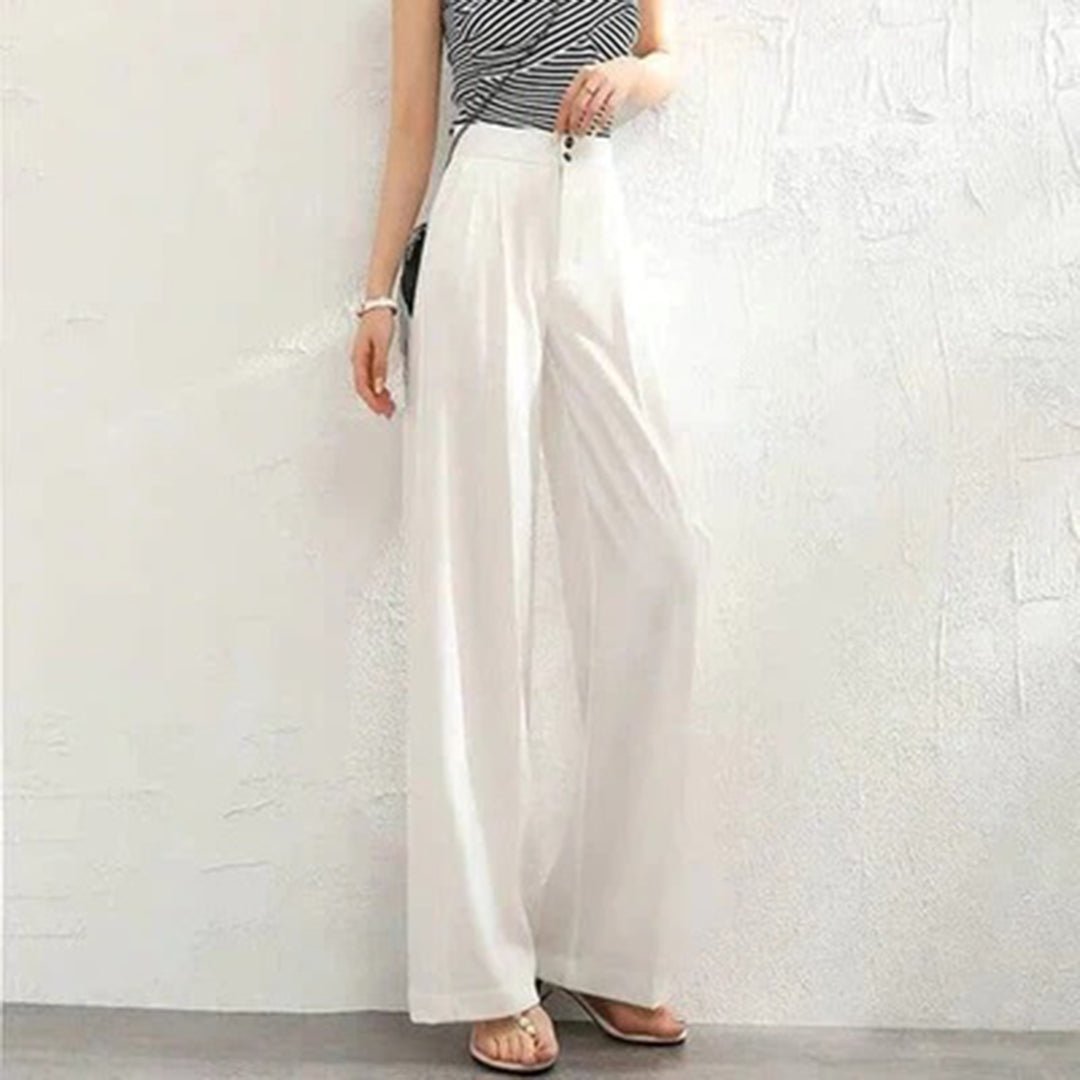 Odessa | Women's High Waisted Wide Leg Pants - White - Image 1