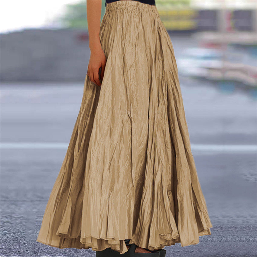 Ondine | Women's Flowy Pleated A-Line Maxi Skirt - Khaki - Image 1