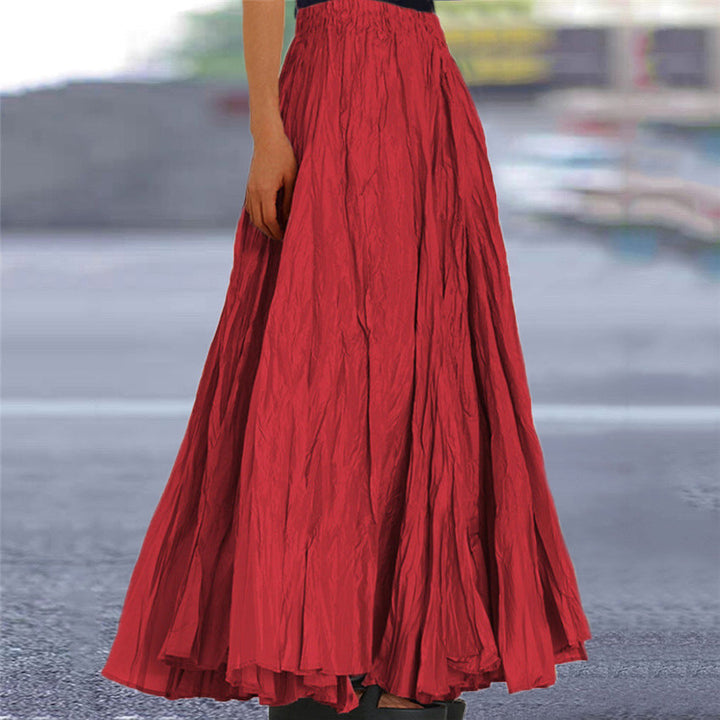 Ondine | Women's Flowy Pleated A-Line Maxi Skirt - Khaki - Image 4