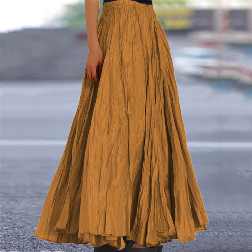 Ondine | Women's Flowy Pleated A-Line Maxi Skirt - Khaki - Image 7