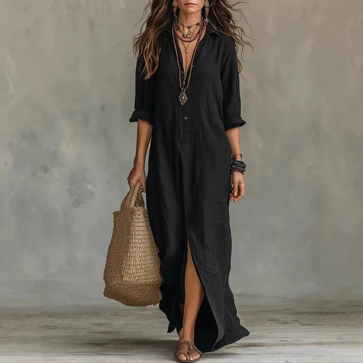 Ophelia | Women's Collared Long Sleeve Maxi Shirt Dress - White - Image 2