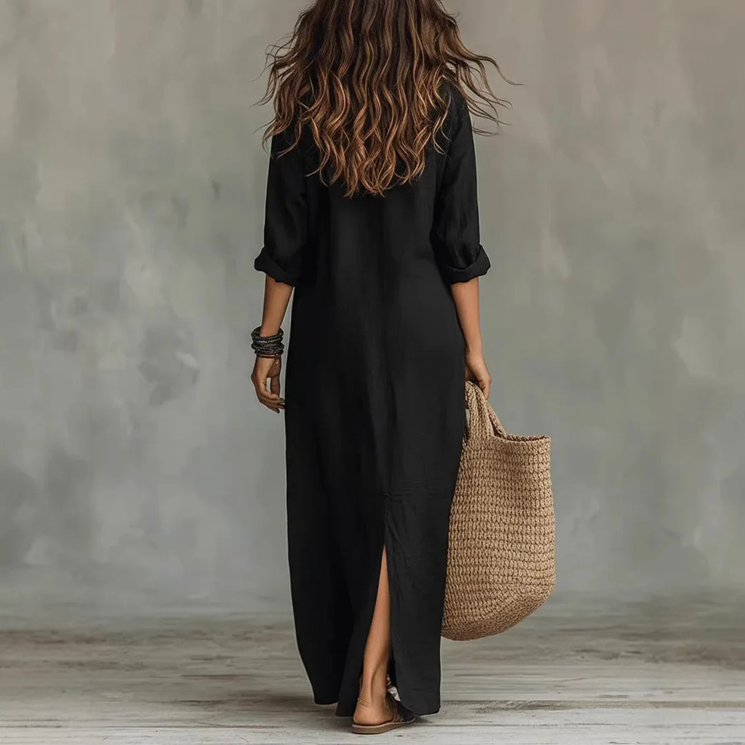 Ophelia | Women's Collared Long Sleeve Maxi Shirt Dress - White - Image 3