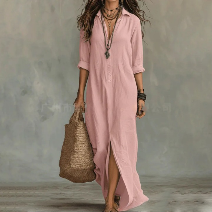 Ophelia | Women's Collared Long Sleeve Maxi Shirt Dress - White - Image 4