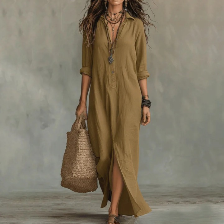 Ophelia | Women's Collared Long Sleeve Maxi Shirt Dress - White - Image 5