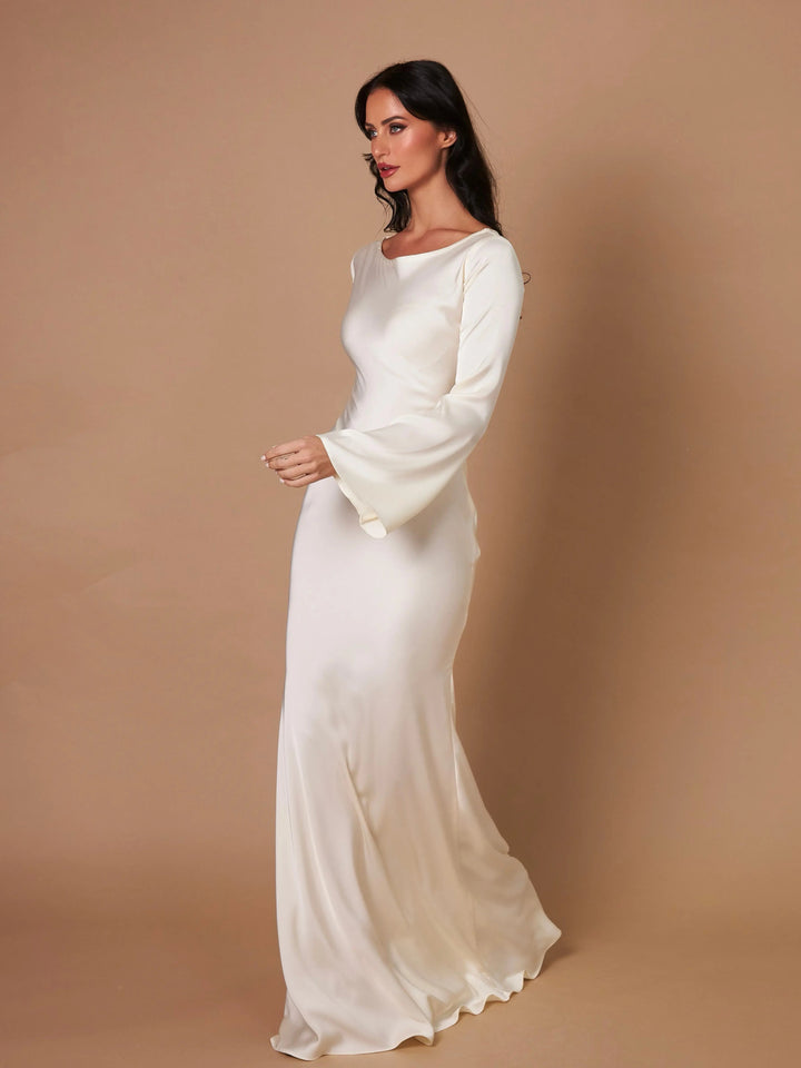 Ophelia | Women's Long Sleeve Fitted Maxi Dress - White - Image 10