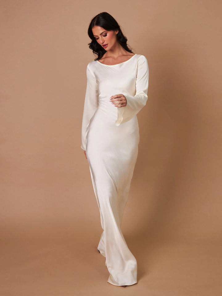 Ophelia | Women's Long Sleeve Fitted Maxi Dress - White - Image 11