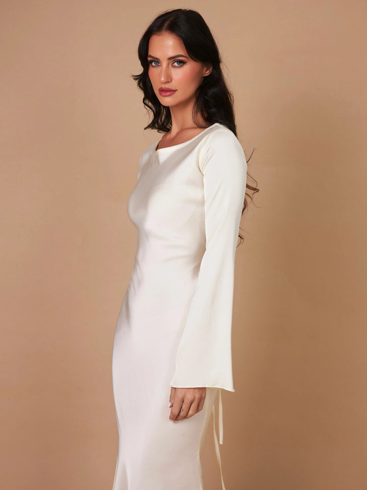 Ophelia | Women's Long Sleeve Fitted Maxi Dress - White - Image 12