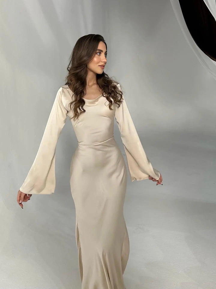 Ophelia | Women's Long Sleeve Fitted Maxi Dress - White - Image 15