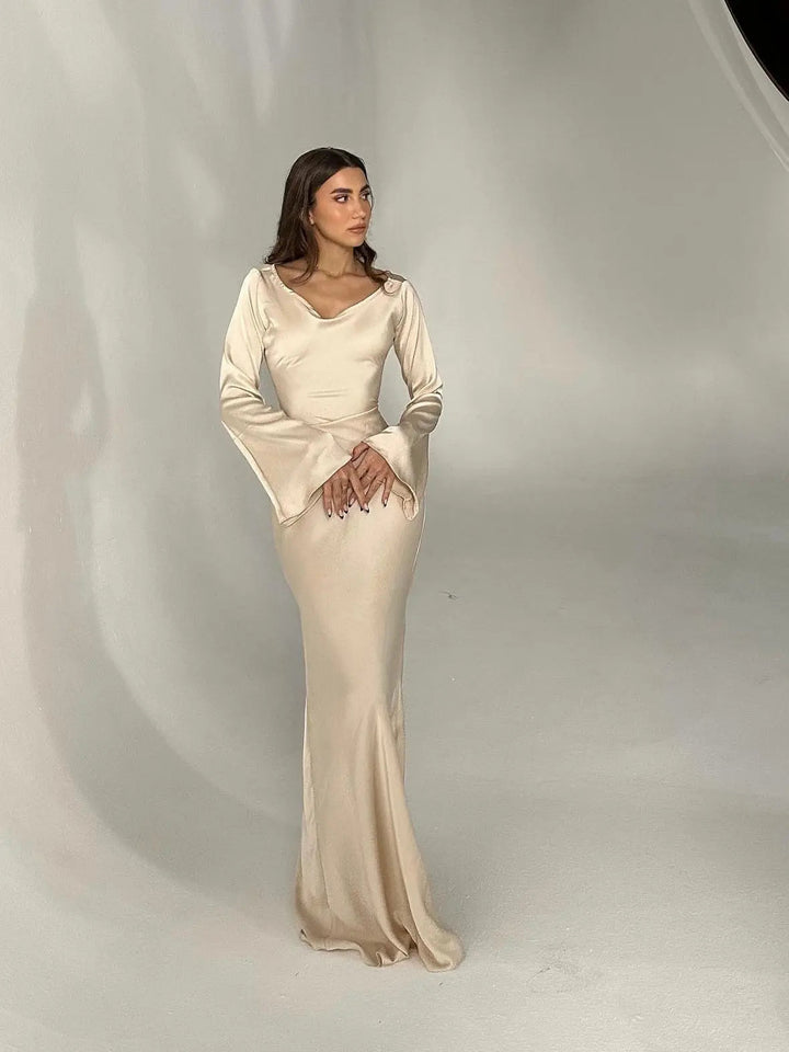 Ophelia | Women's Long Sleeve Fitted Maxi Dress - White - Image 17