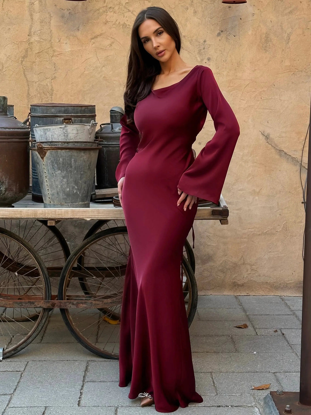 Ophelia | Women's Long Sleeve Fitted Maxi Dress - White - Image 20