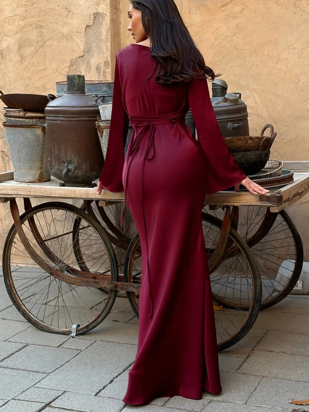 Ophelia | Women's Long Sleeve Fitted Maxi Dress - White - Image 21