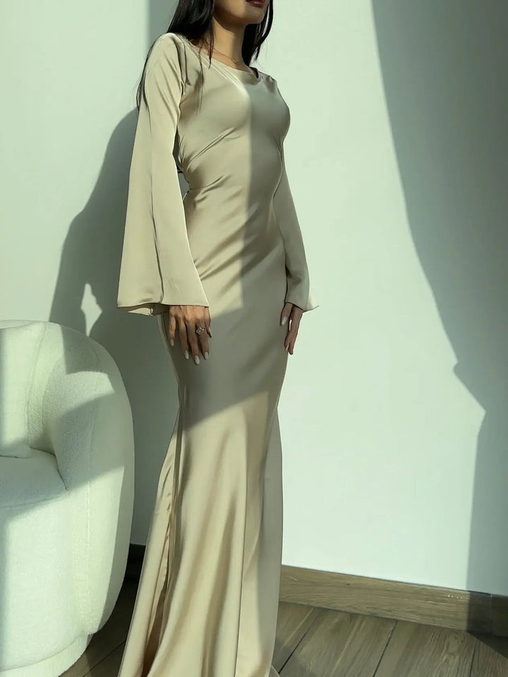 Ophelia | Women's Long Sleeve Fitted Maxi Dress - White - Image 3