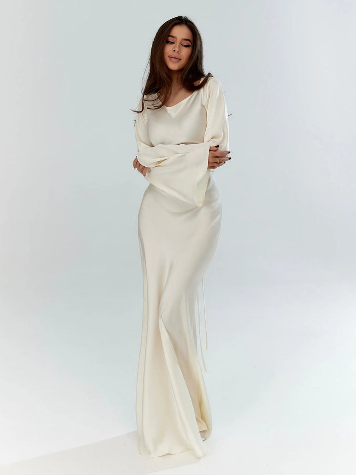 Ophelia | Women's Long Sleeve Fitted Maxi Dress - White - Image 6