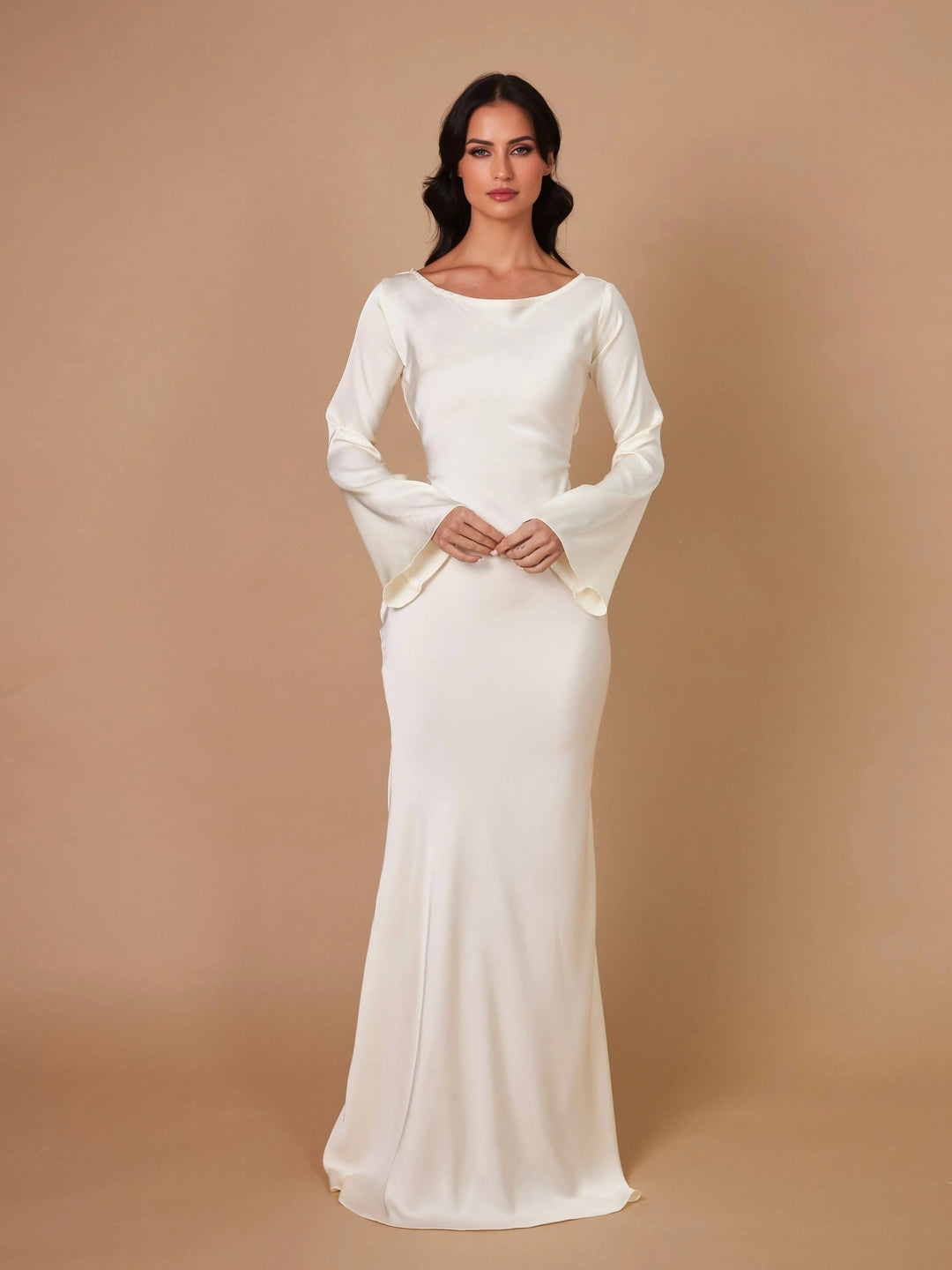 Ophelia | Women's Long Sleeve Fitted Maxi Dress - White - Image 9